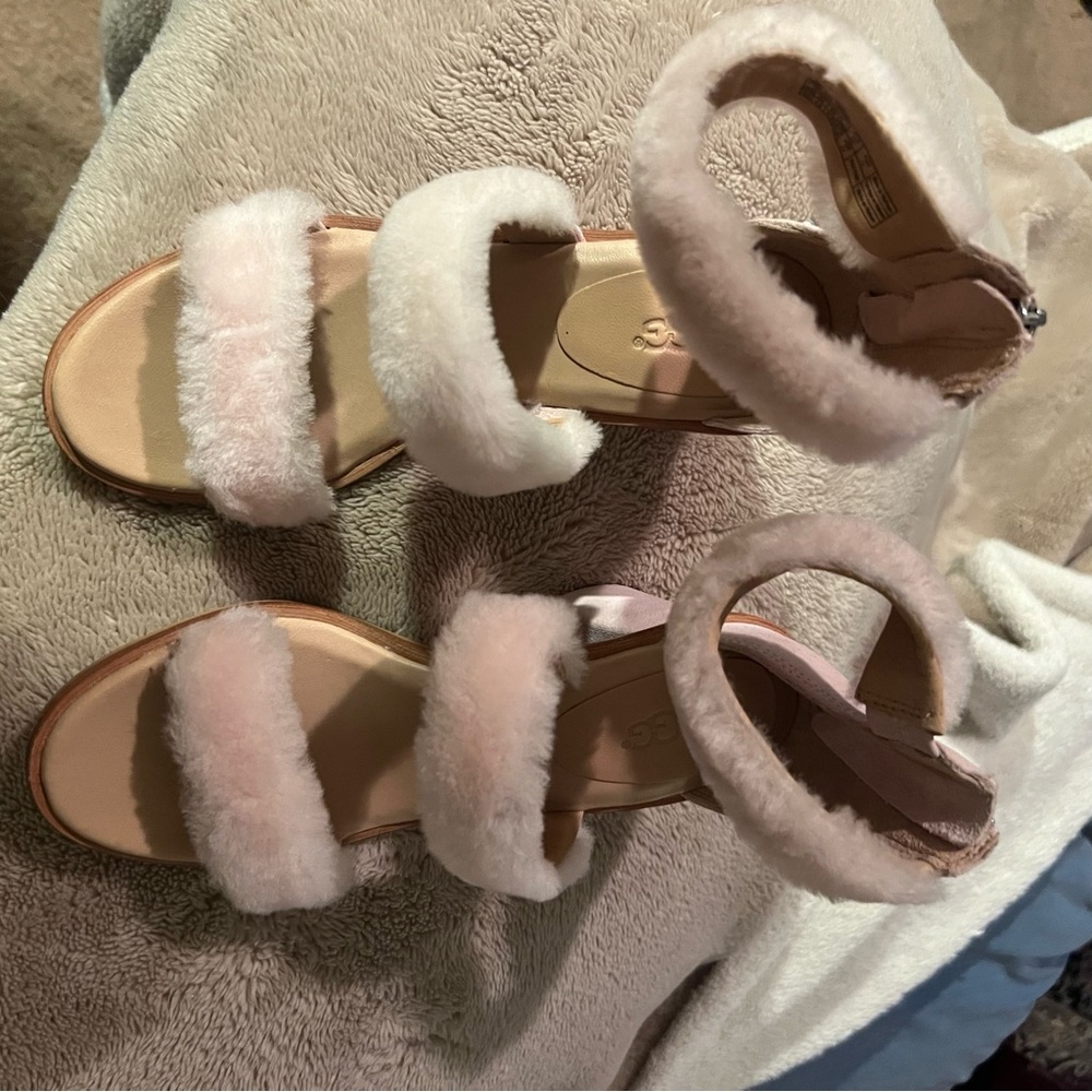UGG Pink Shearling Strap Sandals